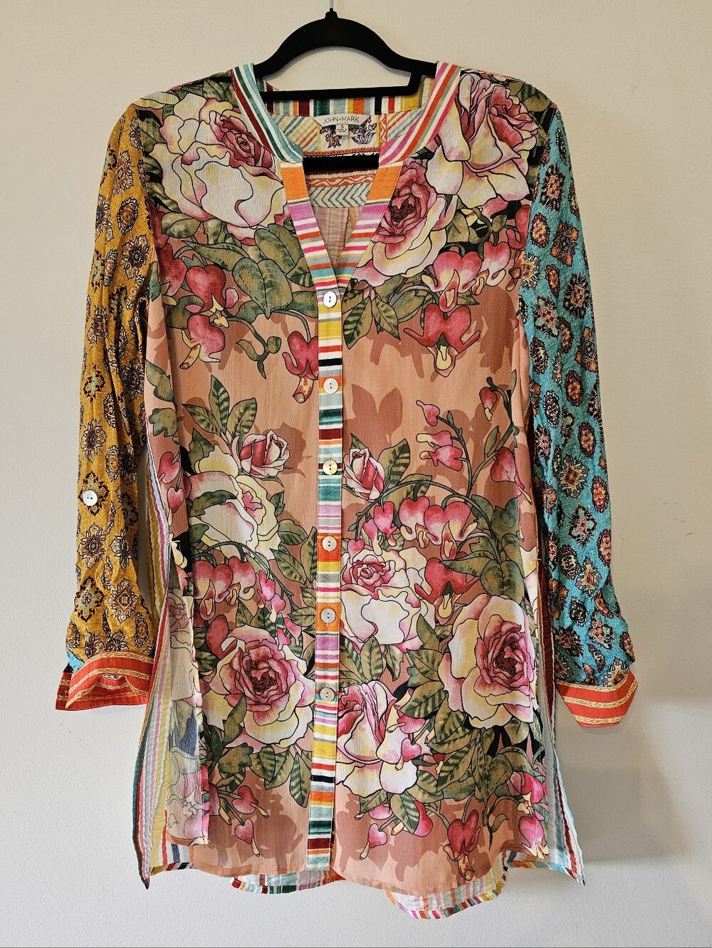 John Mark Floral Multi-Color Button Front Tunic
